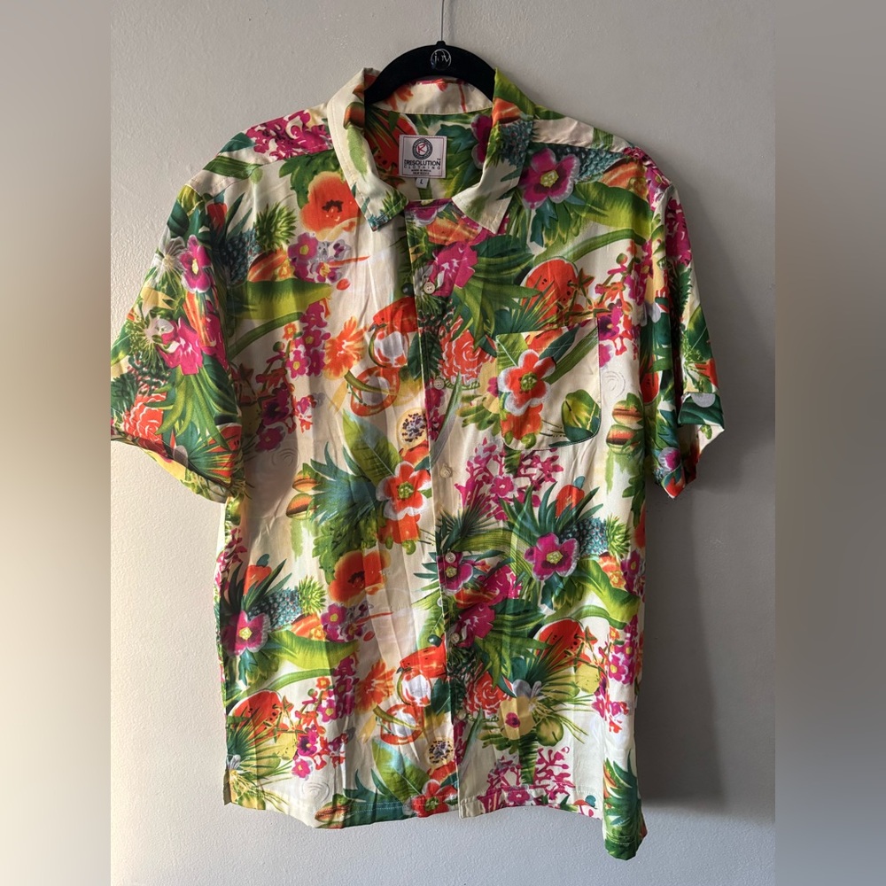 One resolution clothing mens fruit floral Hawaiian short sleeve shirt large